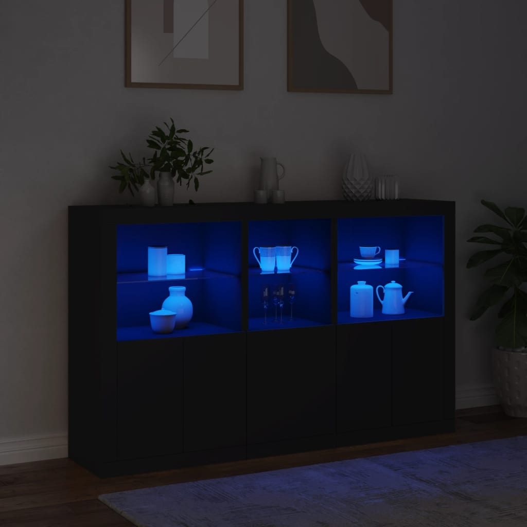 vidaXL Sideboard with LED Lights Black 162x37x100 cm