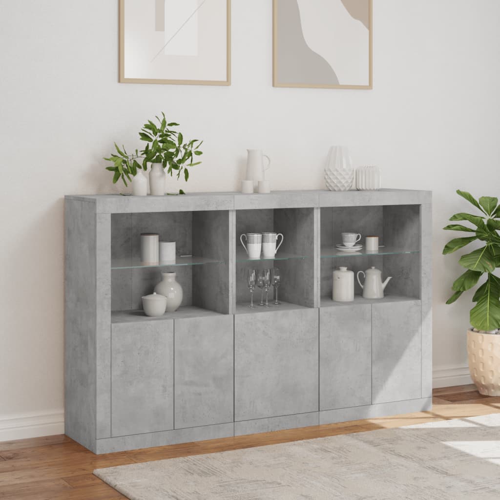 vidaXL Sideboard with LED Lights Concrete Grey 162x37x100 cm