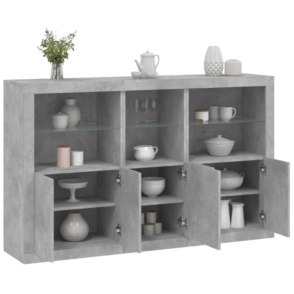 vidaXL Sideboard with LED Lights Concrete Grey 162x37x100 cm