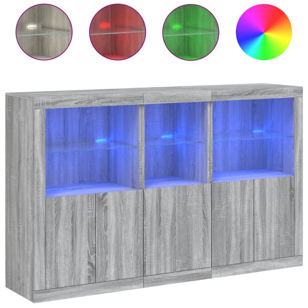 Sideboard with LED Lights Grey Sonoma 162x37x100 cm