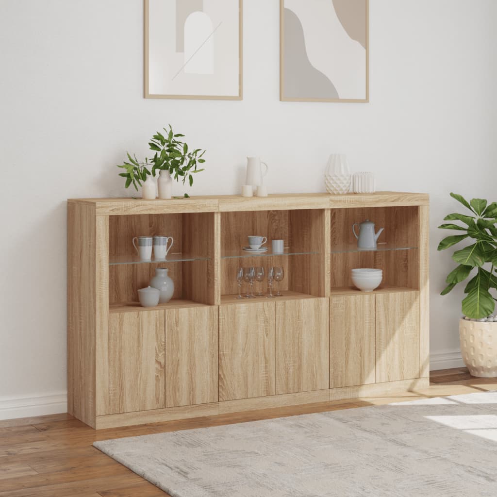 vidaXL Sideboard with LED Lights Sonoma Oak 181.5x37x100 cm