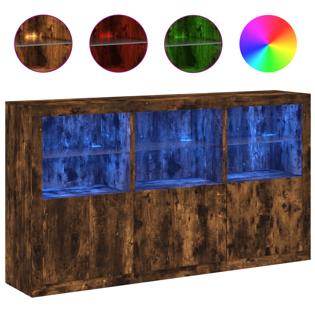 Sideboard with LED Lights Smoked Oak 181.5x37x100 cm