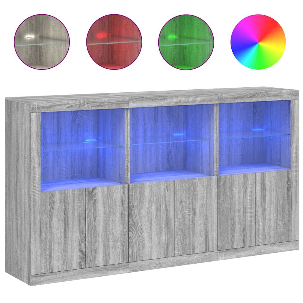 Sideboard with LED Lights Grey Sonoma 181.5x37x100 cm