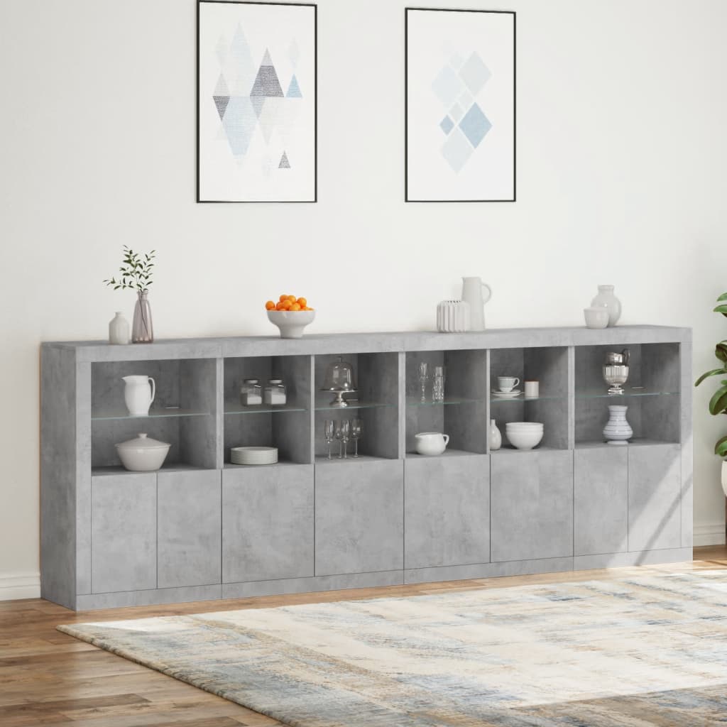 vidaXL Sideboard with LED Lights Concrete Grey 283x37x100 cm