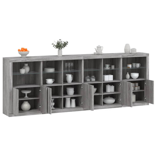 vidaXL Sideboard with LED Lights Grey Sonoma 283x37x100 cm