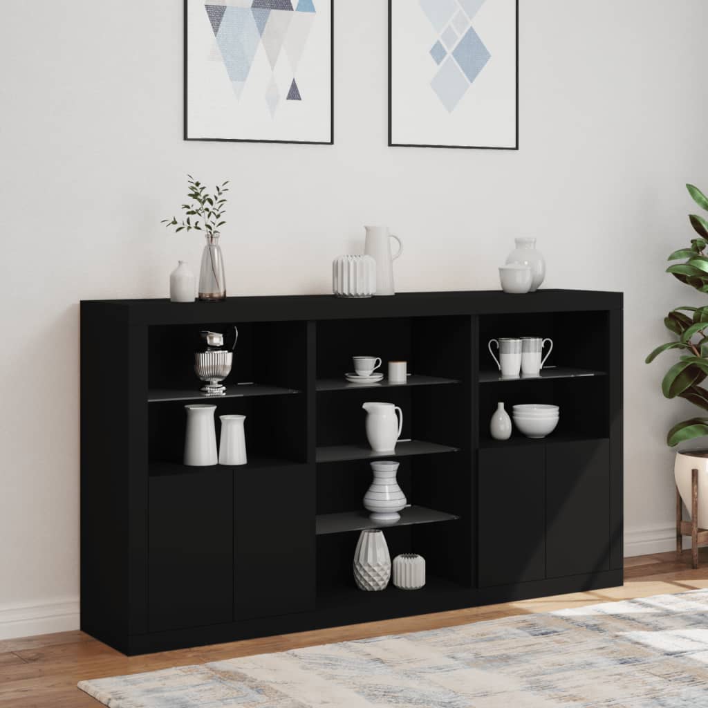 vidaXL Sideboard with LED Lights Black 181.5x37x100 cm