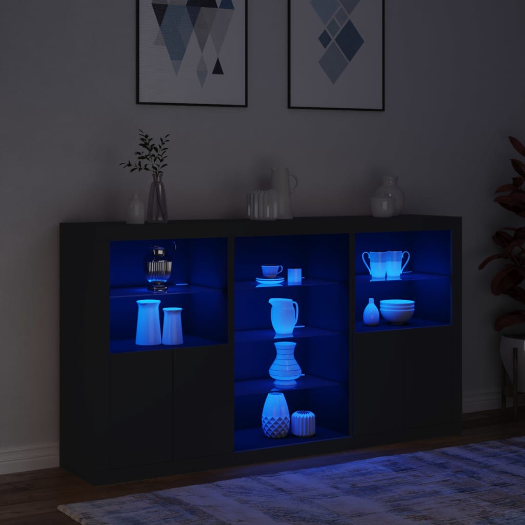 vidaXL Sideboard with LED Lights Black 181.5x37x100 cm