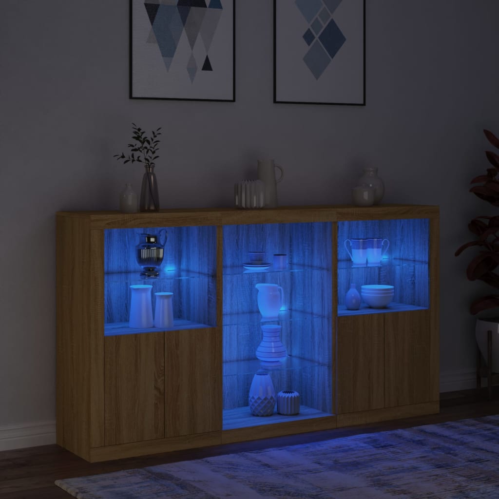 vidaXL Sideboard with LED Lights Sonoma Oak 181.5x37x100 cm