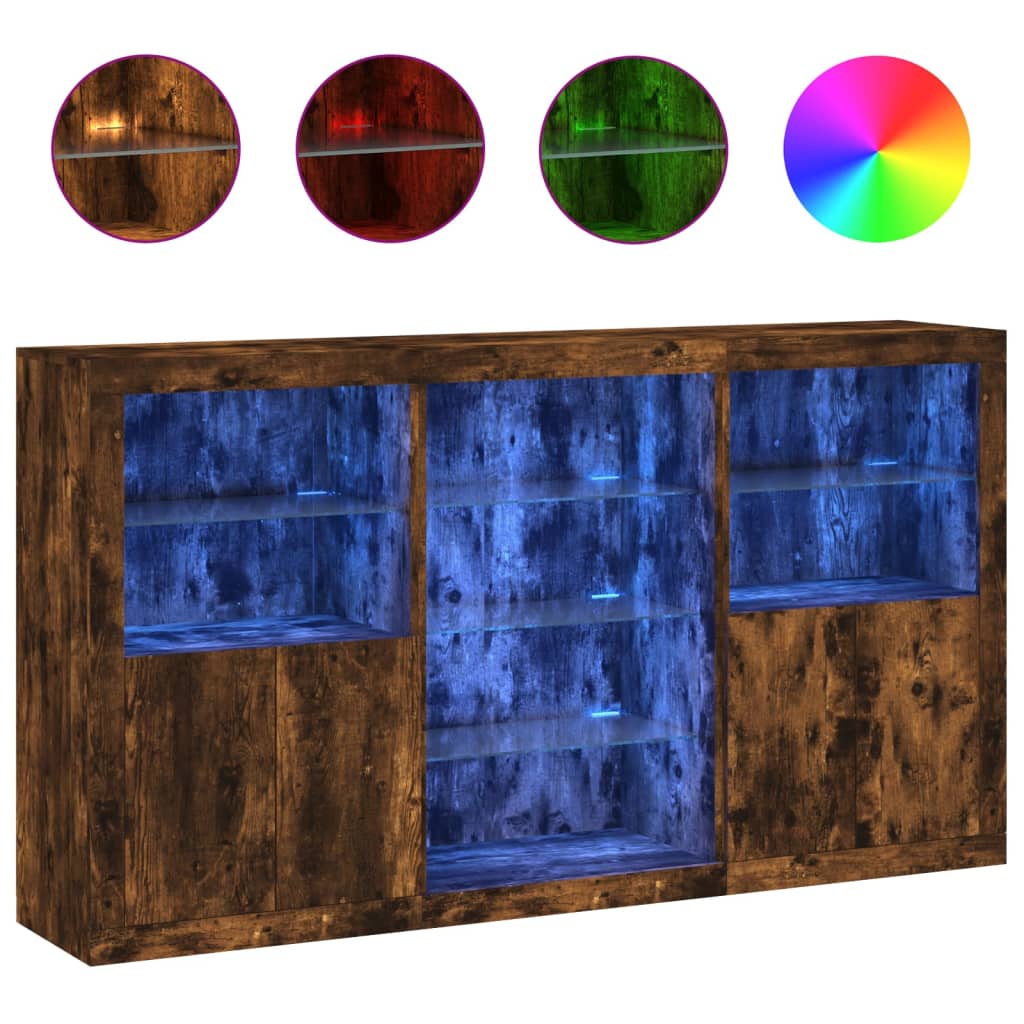 Sideboard with LED Lights Smoked Oak 181.5x37x100 cm