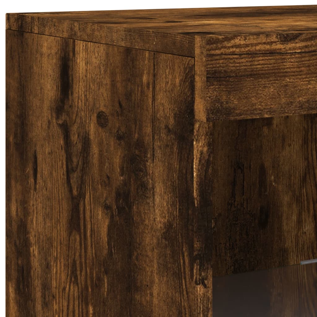 Sideboard with LED Lights Smoked Oak 181.5x37x100 cm