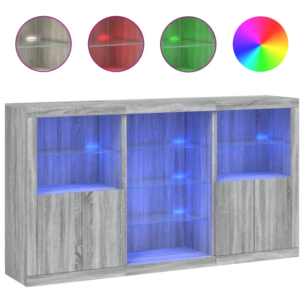 Sideboard with LED Lights Grey Sonoma 181.5x37x100 cm