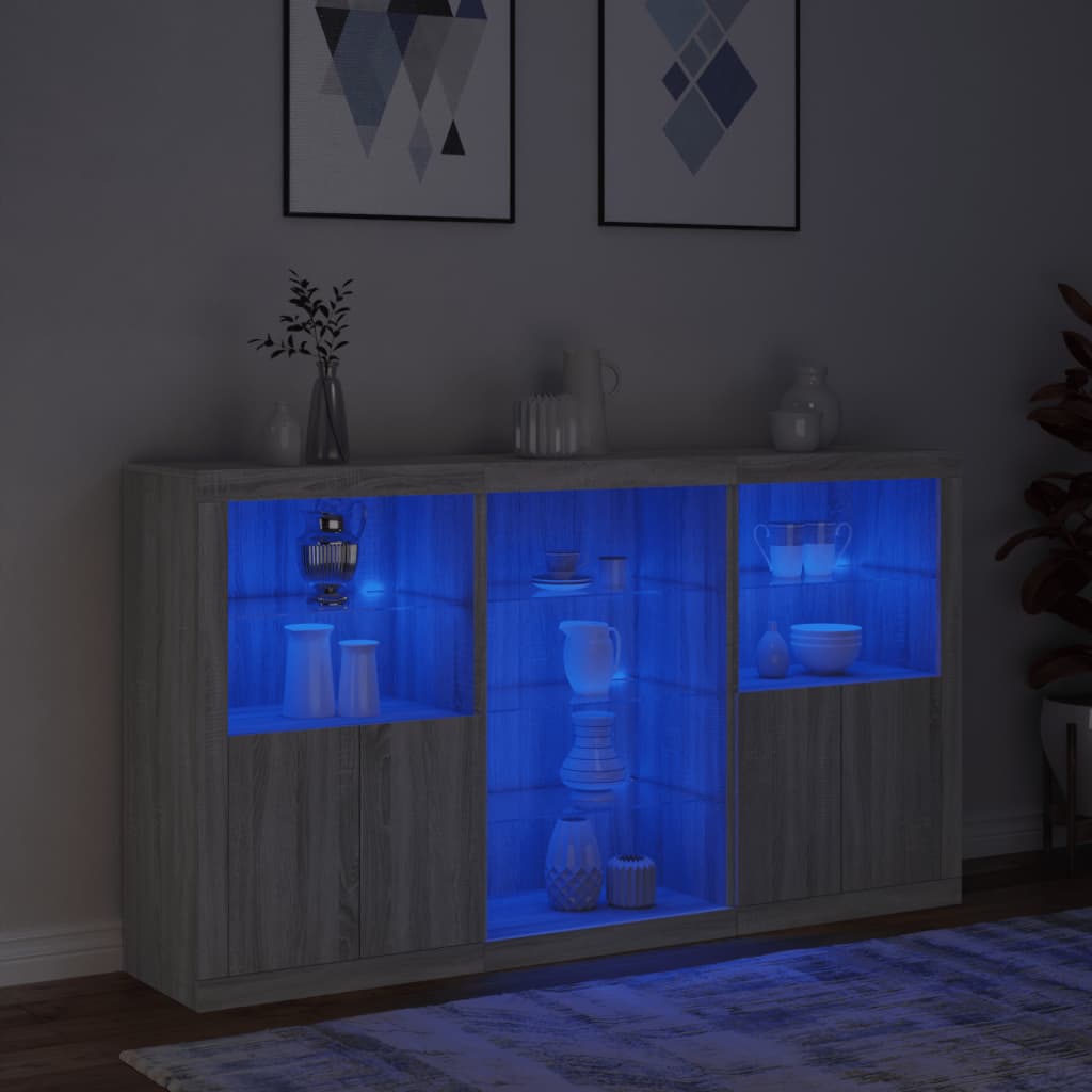 Sideboard with LED Lights Grey Sonoma 181.5x37x100 cm
