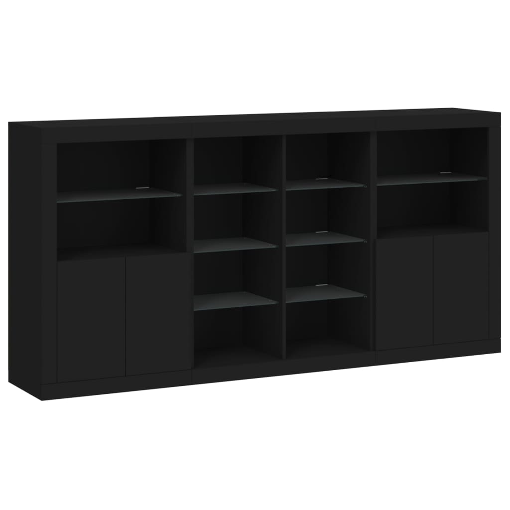 vidaXL Sideboard with LED Lights Black 202x37x100 cm