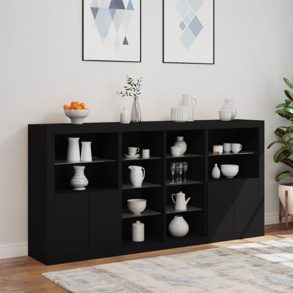 vidaXL Sideboard with LED Lights Black 202x37x100 cm