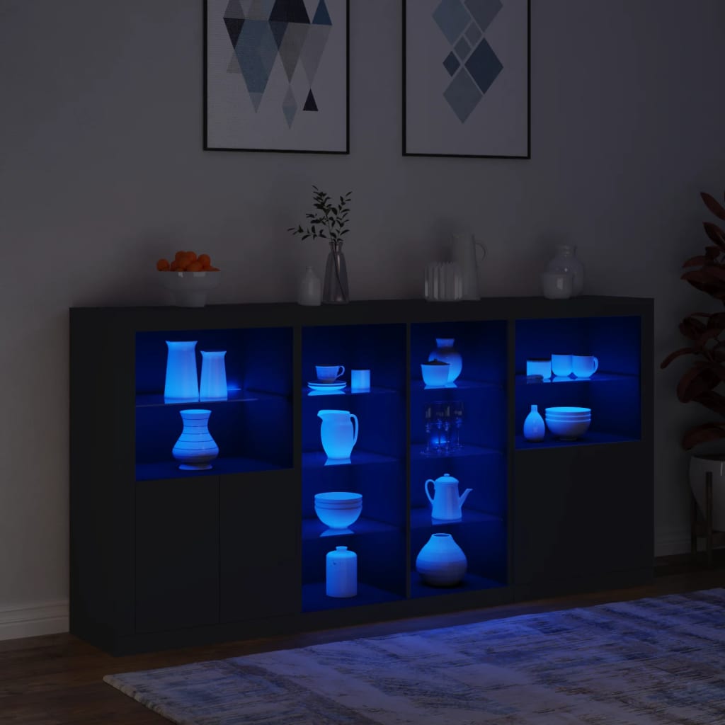 vidaXL Sideboard with LED Lights Black 202x37x100 cm