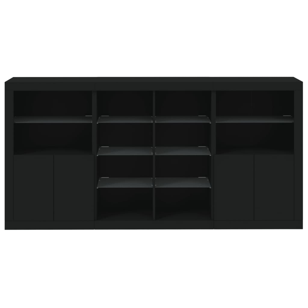 vidaXL Sideboard with LED Lights Black 202x37x100 cm