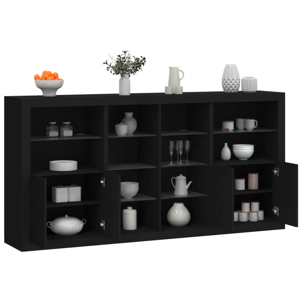 vidaXL Sideboard with LED Lights Black 202x37x100 cm