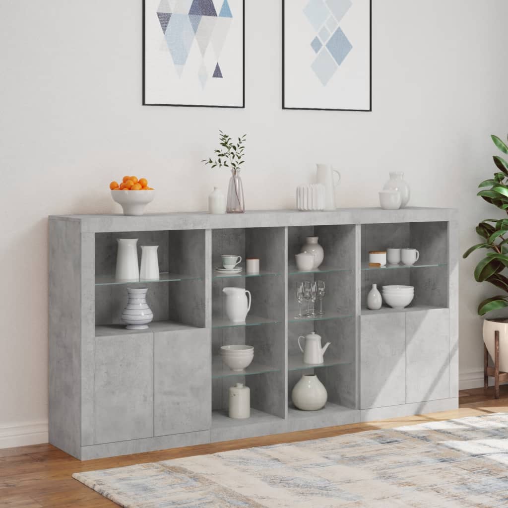 vidaXL Sideboard with LED Lights Concrete Grey 202x37x100 cm