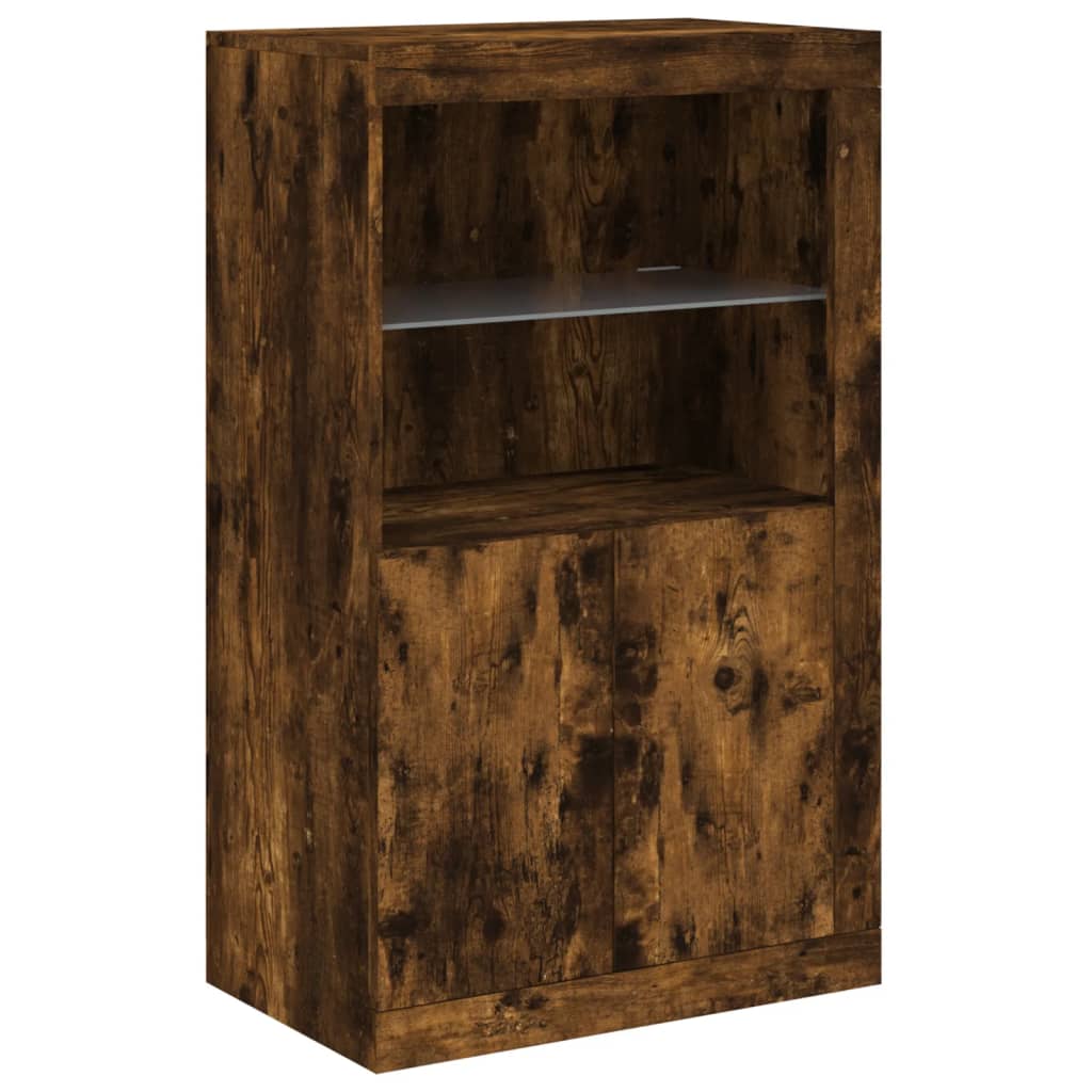 Sideboard with LED Lights Smoked Oak 202x37x100 cm