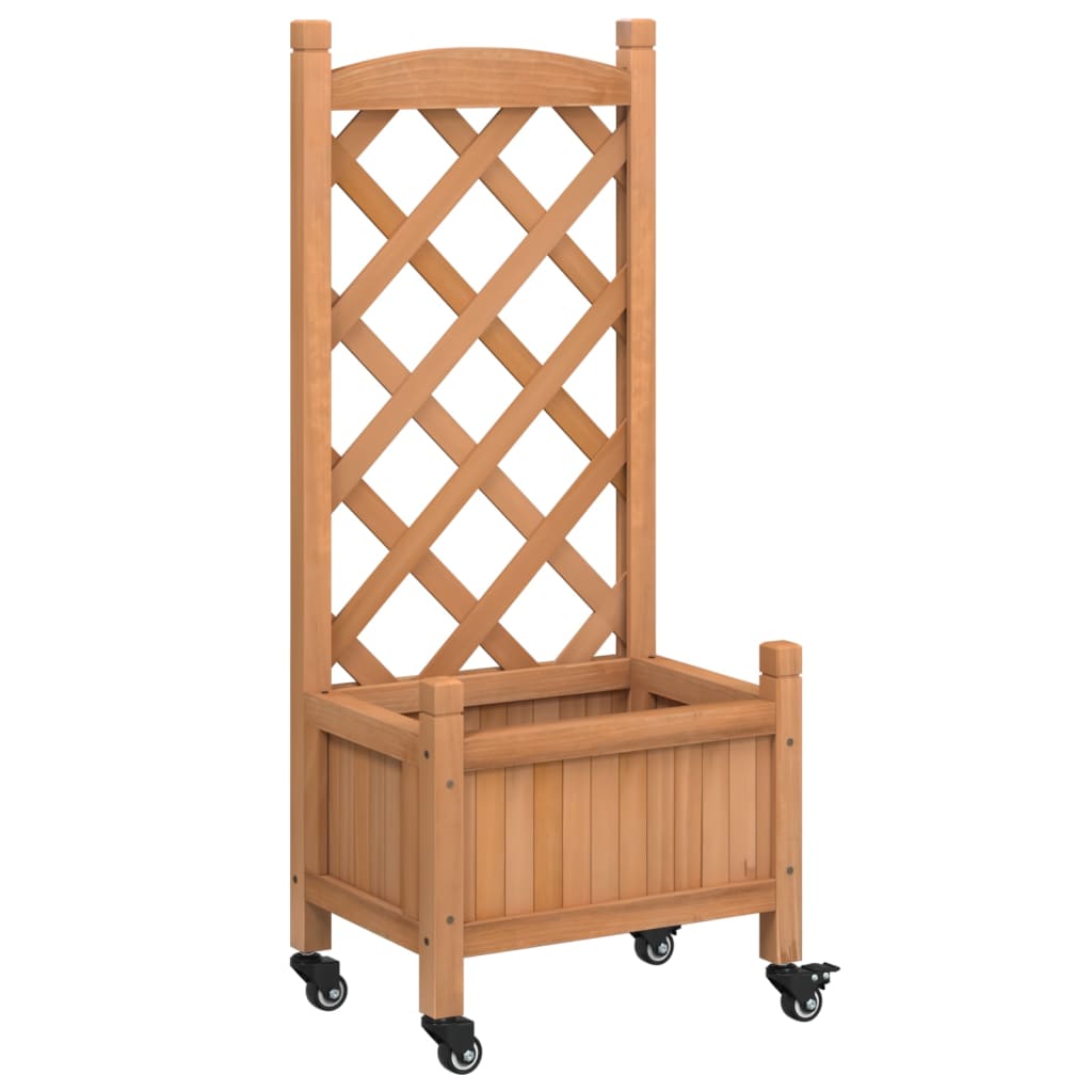 vidaXL Planter with Trellis and Wheels Brown Solid Wood Fir