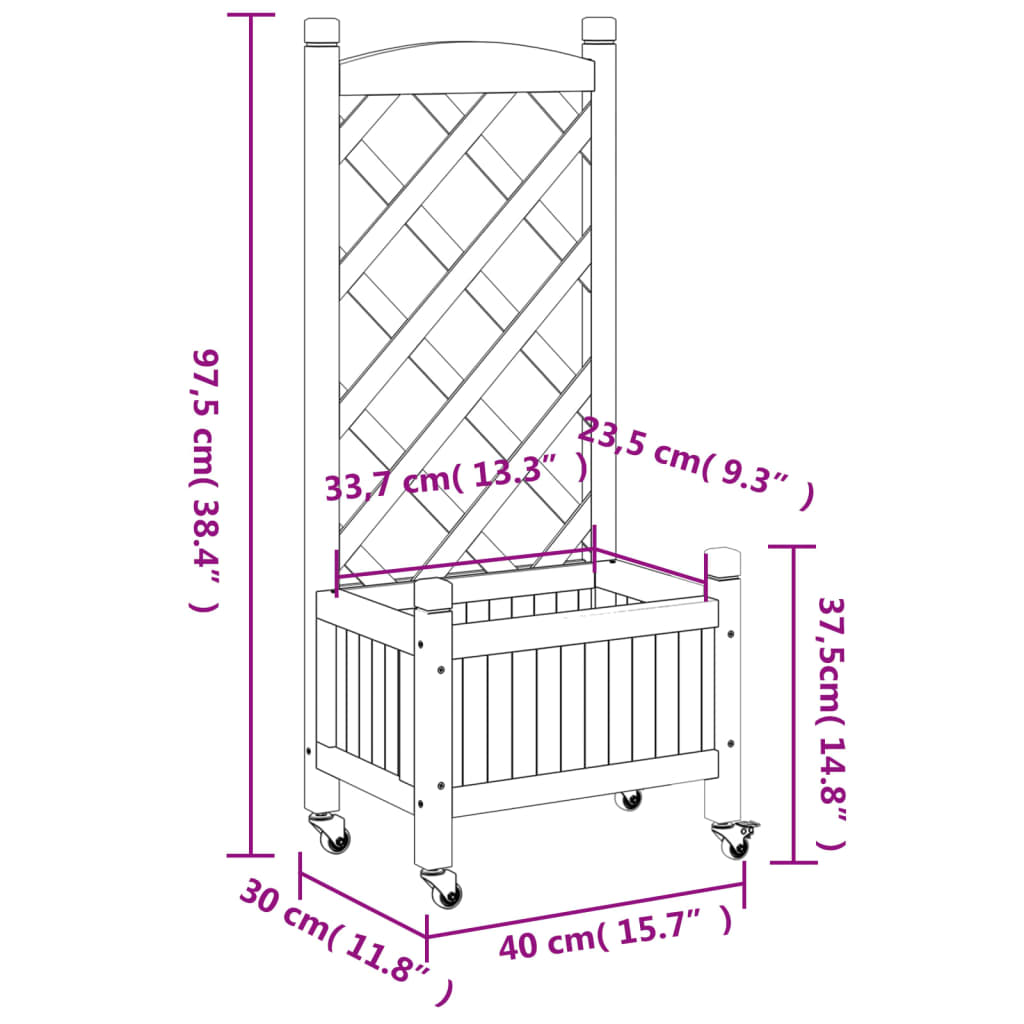 vidaXL Planter with Trellis and Wheels Brown Solid Wood Fir