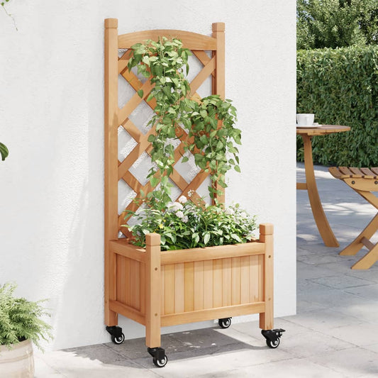 vidaXL Planter with Trellis and Wheels Brown Solid Wood Fir