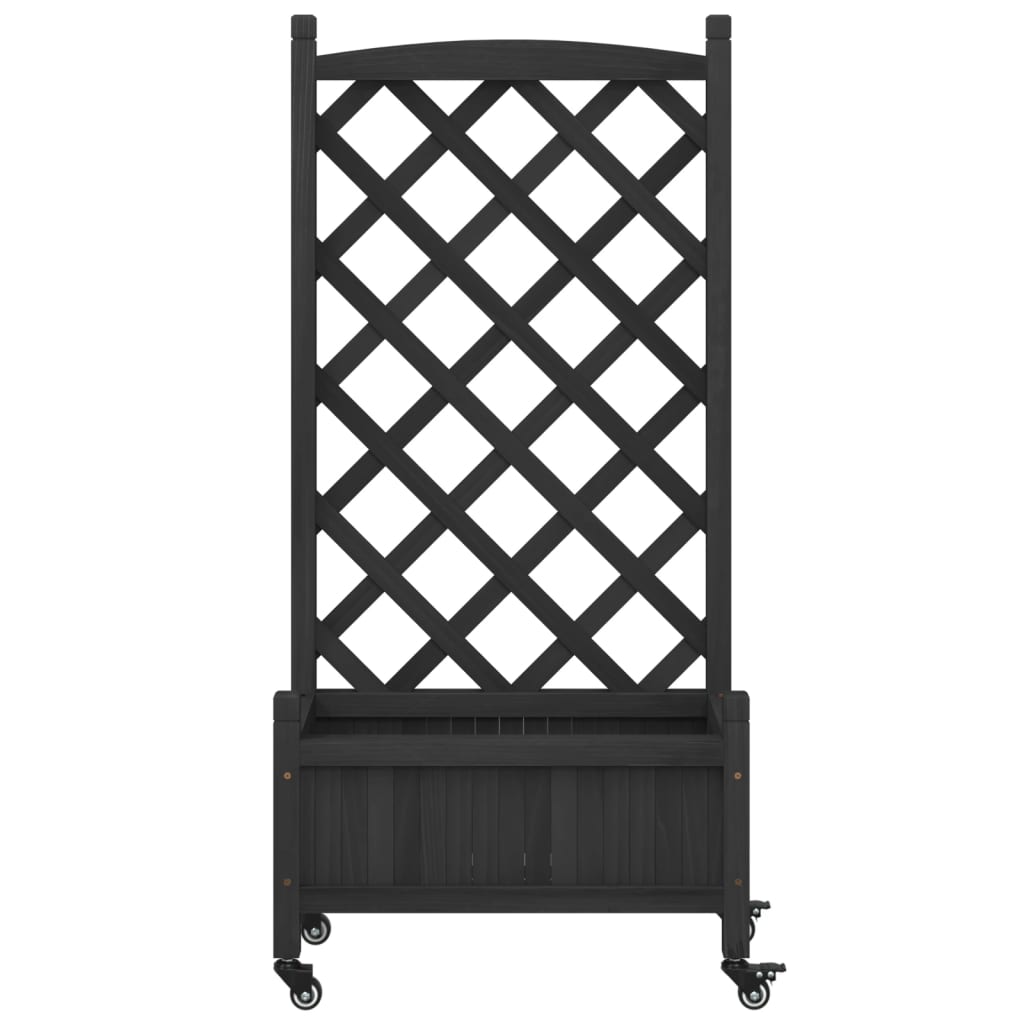 vidaXL Planter with Trellis and Wheels Black Solid Wood Fir