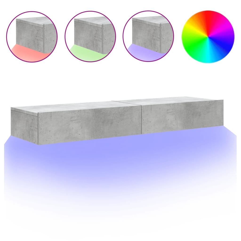 2 Piece TV Cabinet Set with LED Lights Concrete Grey 60x35x15,5 cm