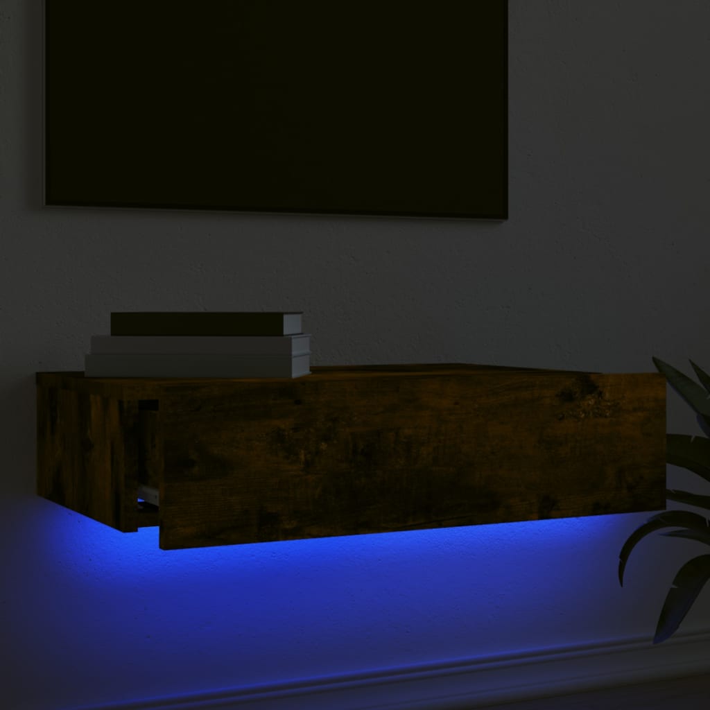 vidaXL TV Cabinet with LED Lights Smoked Oak 60x35x15.5 cm