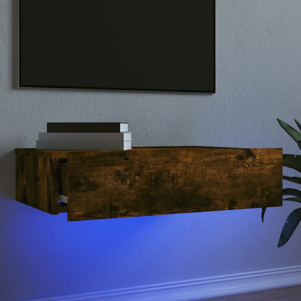 TV Cabinet with LED Lights Smoked Oak 60x35x15,5 cm