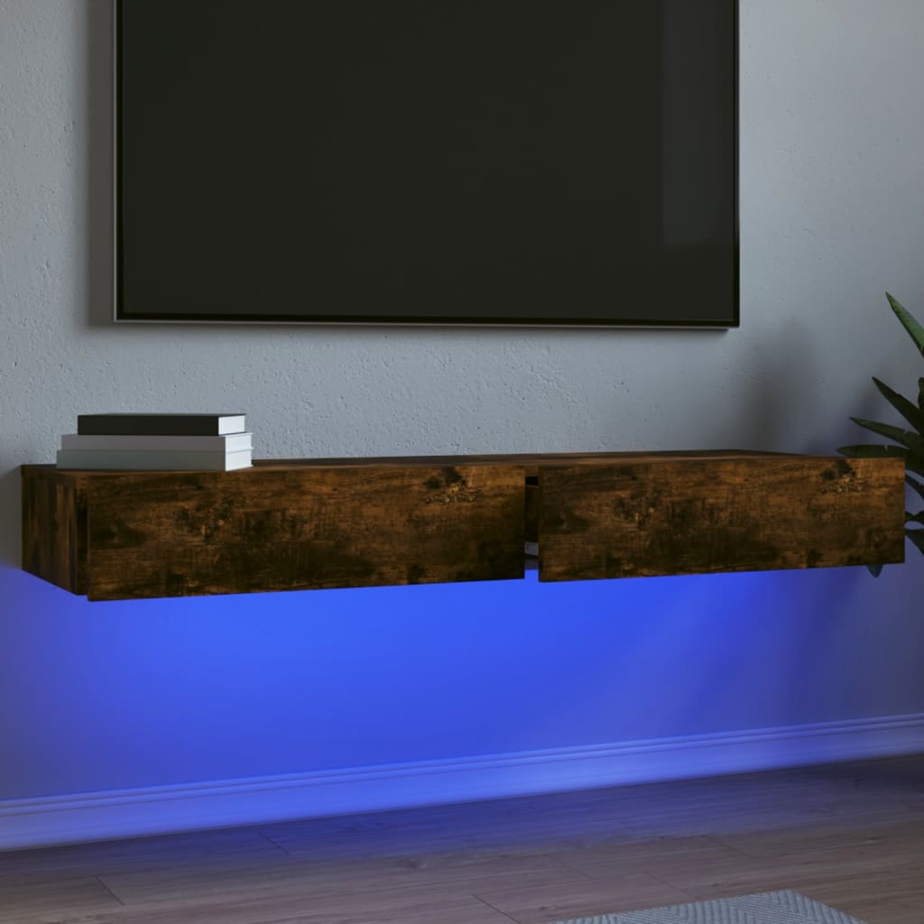 vidaXL TV Cabinets with LED Lights 2 pcs Smoked Oak 60x35x15.5 cm