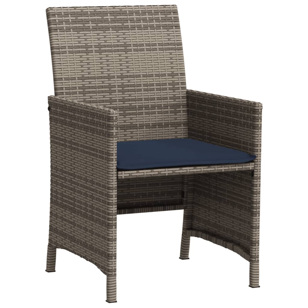 3 Piece Bistro Set with Cushions Grey Poly Rattan