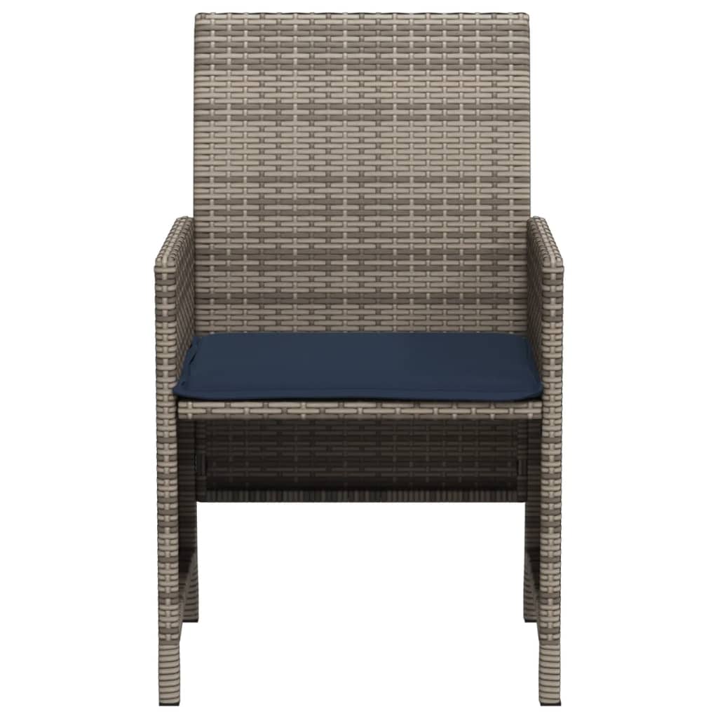 3 Piece Bistro Set with Cushions Grey Poly Rattan