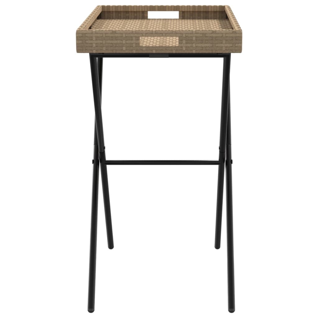 Folding Tray Table Beige 65x40x75 cm Poly Rattan