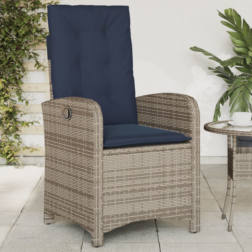 Reclining Garden Chair with Cushions Grey Poly Rattan (US only)