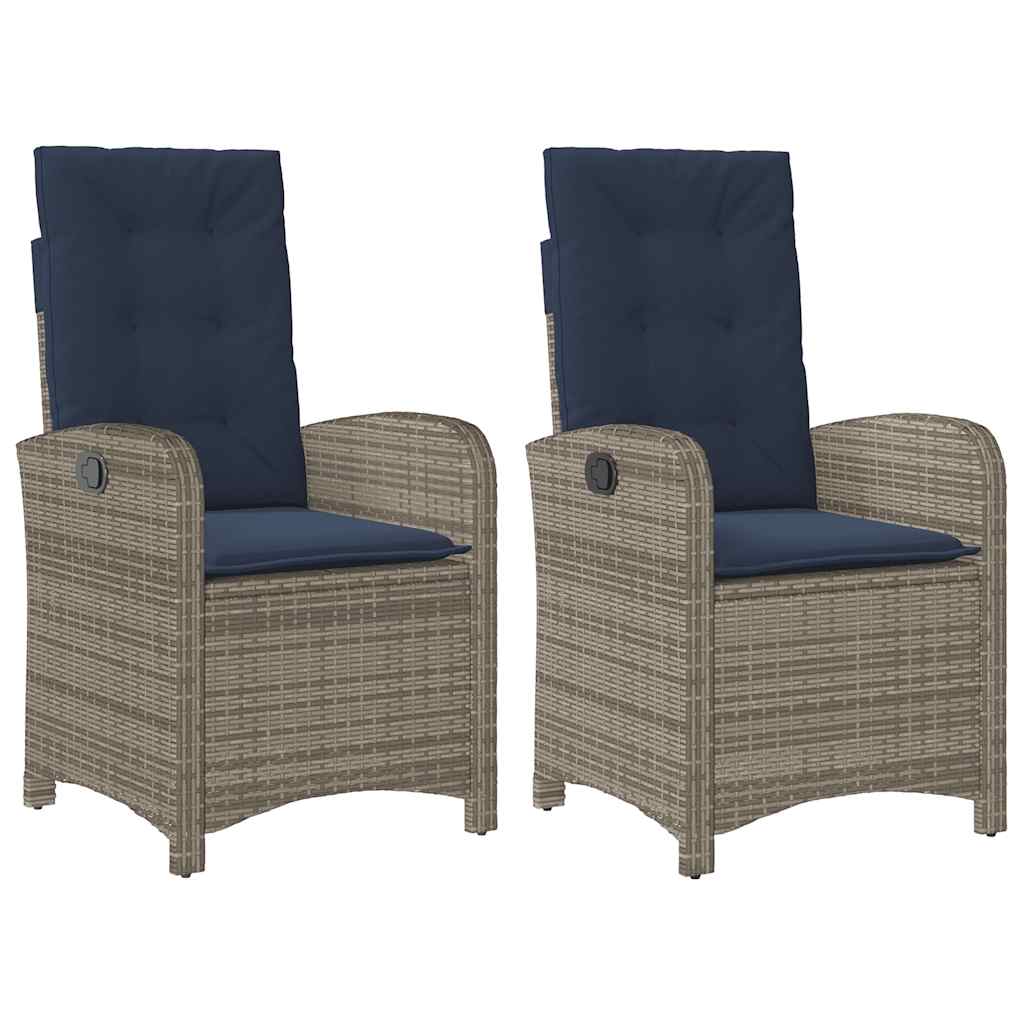 Reclining Garden Chairs 2 pcs with Cushions Grey Poly Rattan (US only)