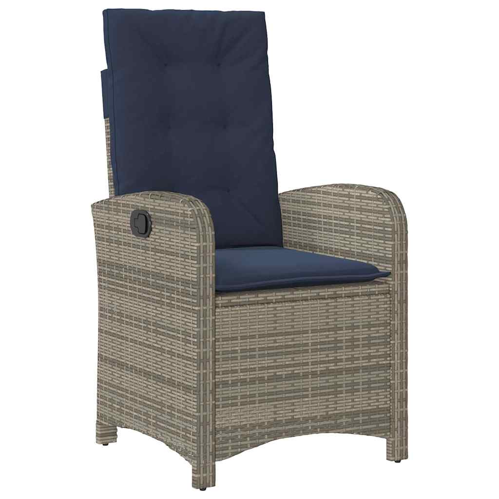 Reclining Garden Chairs 2 pcs with Cushions Grey Poly Rattan (US only)