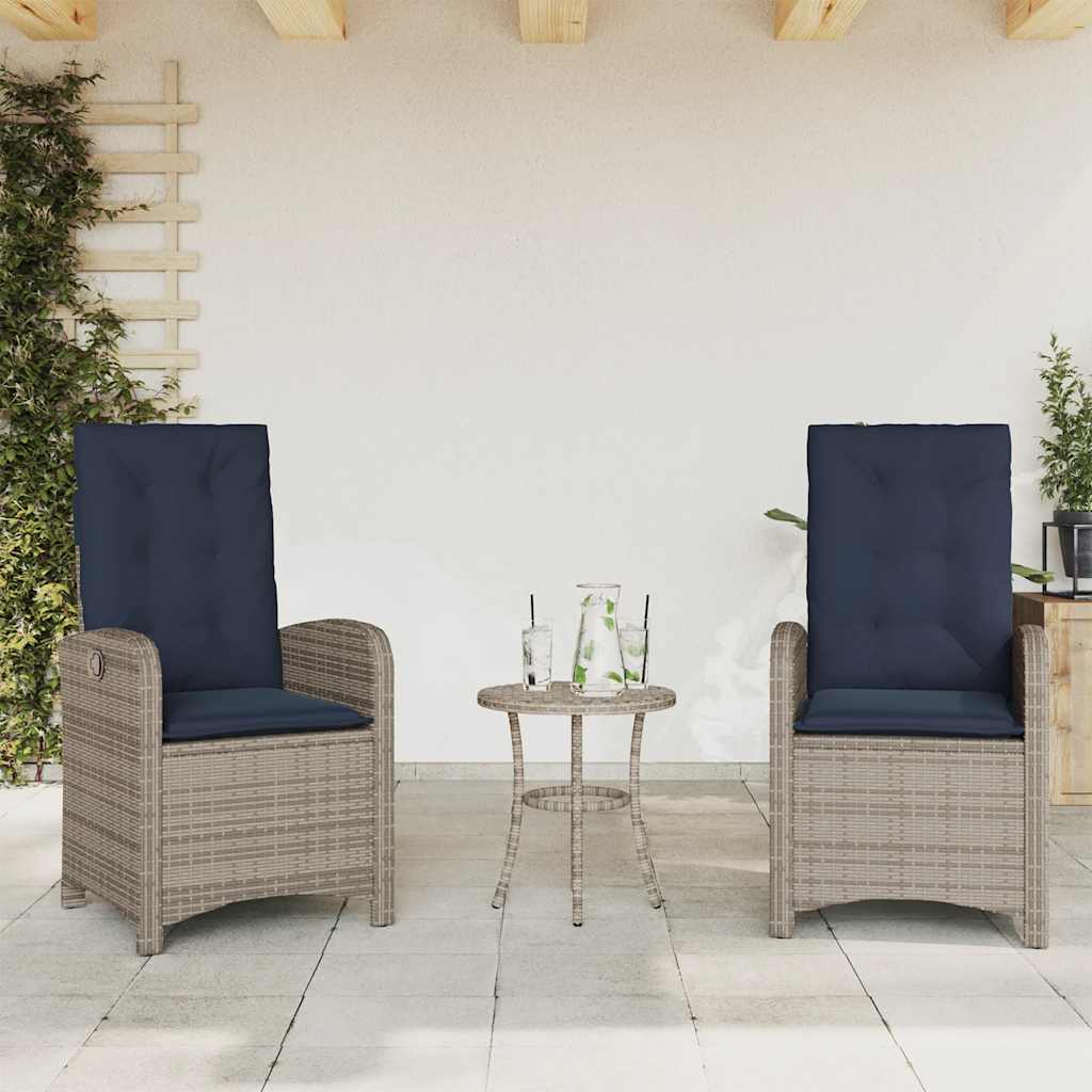 Reclining Garden Chairs 2 pcs with Cushions Grey Poly Rattan (US only)