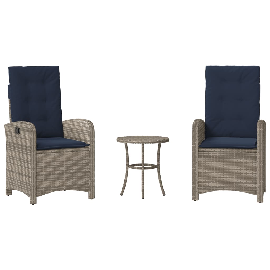 3 Piece Bistro Set with Cushions Grey Poly Rattan (US only)