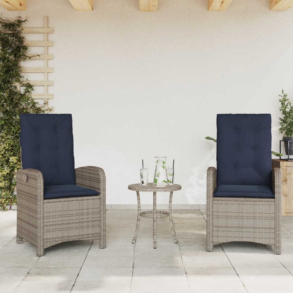 3 Piece Bistro Set with Cushions Grey Poly Rattan (US only)