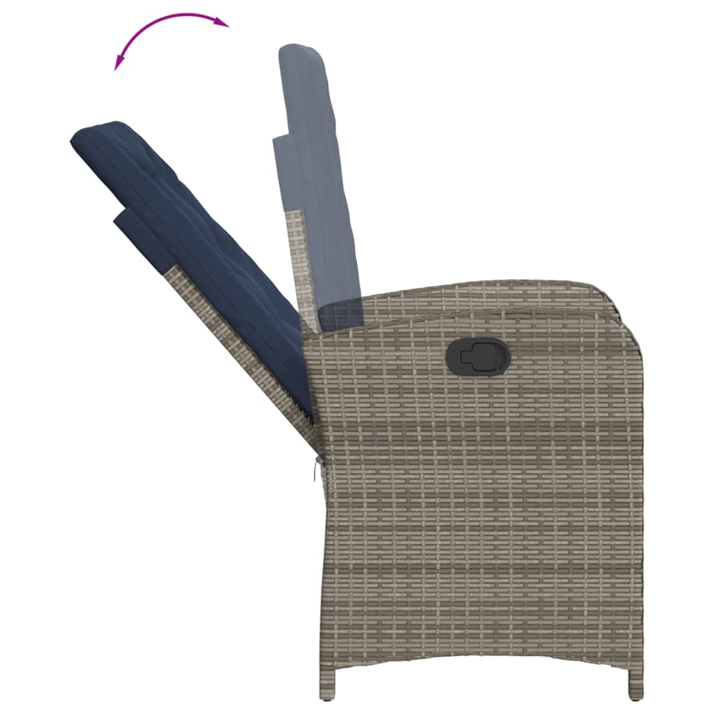 3 Piece Bistro Set with Cushions Grey Poly Rattan
