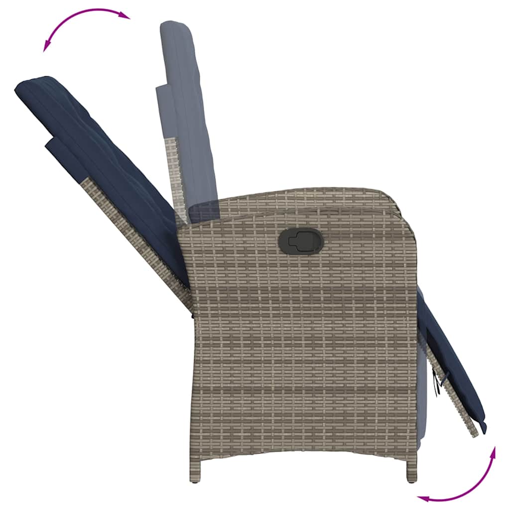 Reclining Garden Chair with Footrest Grey Poly Rattan (US only)