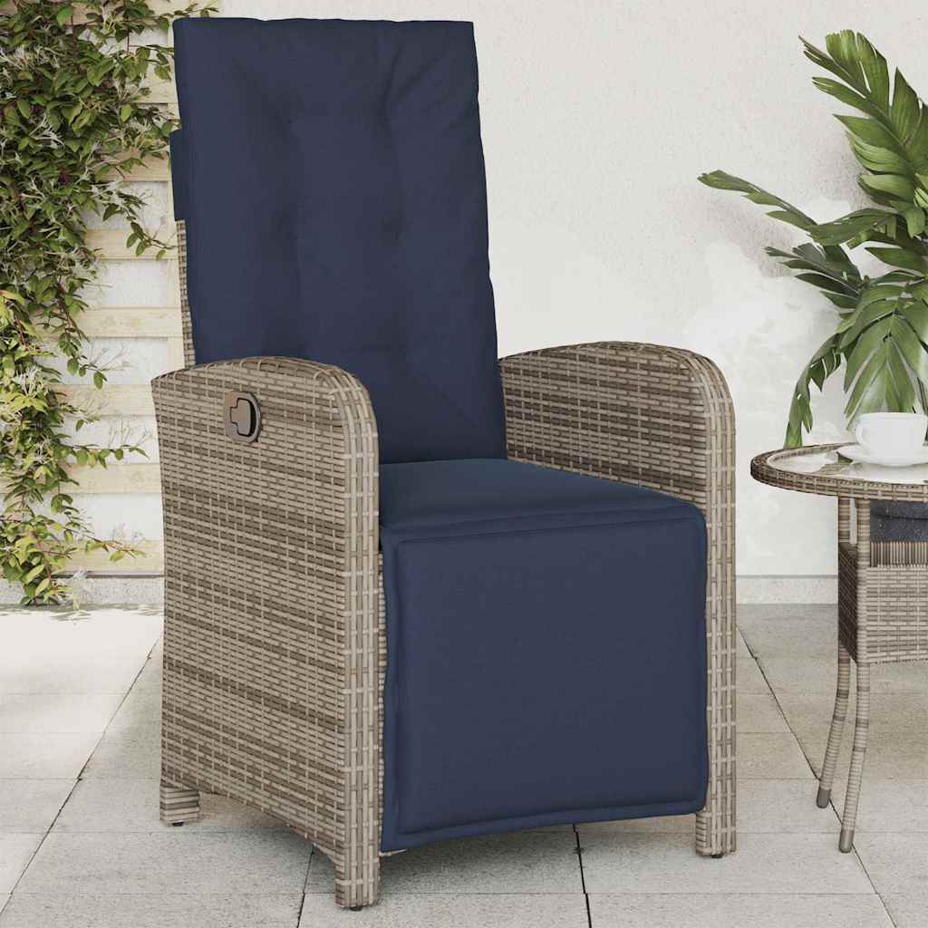 Reclining Garden Chairs 2 pcs with Footrest Grey Poly Rattan (US only)