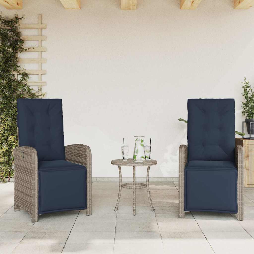 Reclining Garden Chairs 2 pcs with Footrest Grey Poly Rattan (US only)