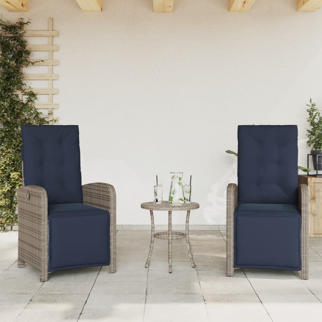 3 Piece Bistro Set with Cushions Grey Poly Rattan (US only)