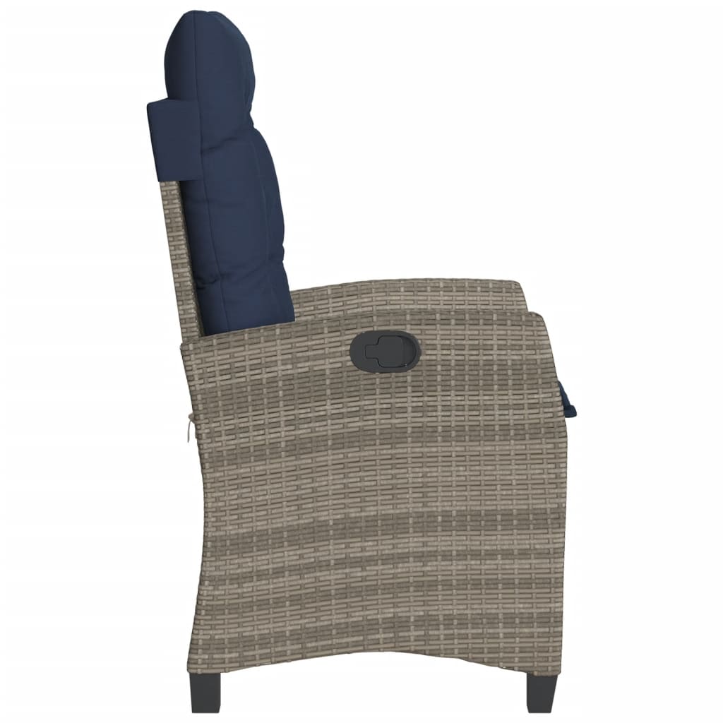 Reclining Garden Chair with Cushions Grey Poly Rattan (US only)