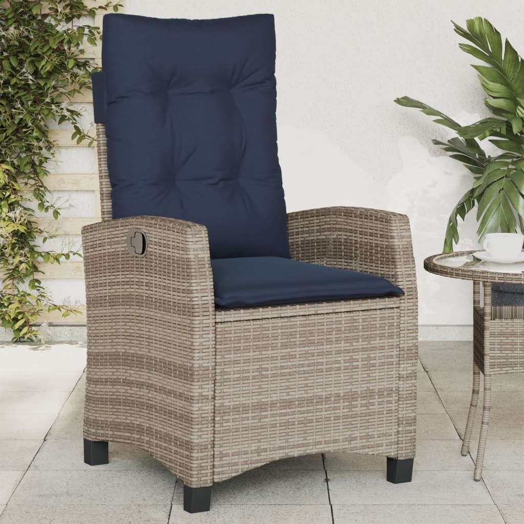 Reclining Garden Chair with Cushions Grey Poly Rattan (US only)