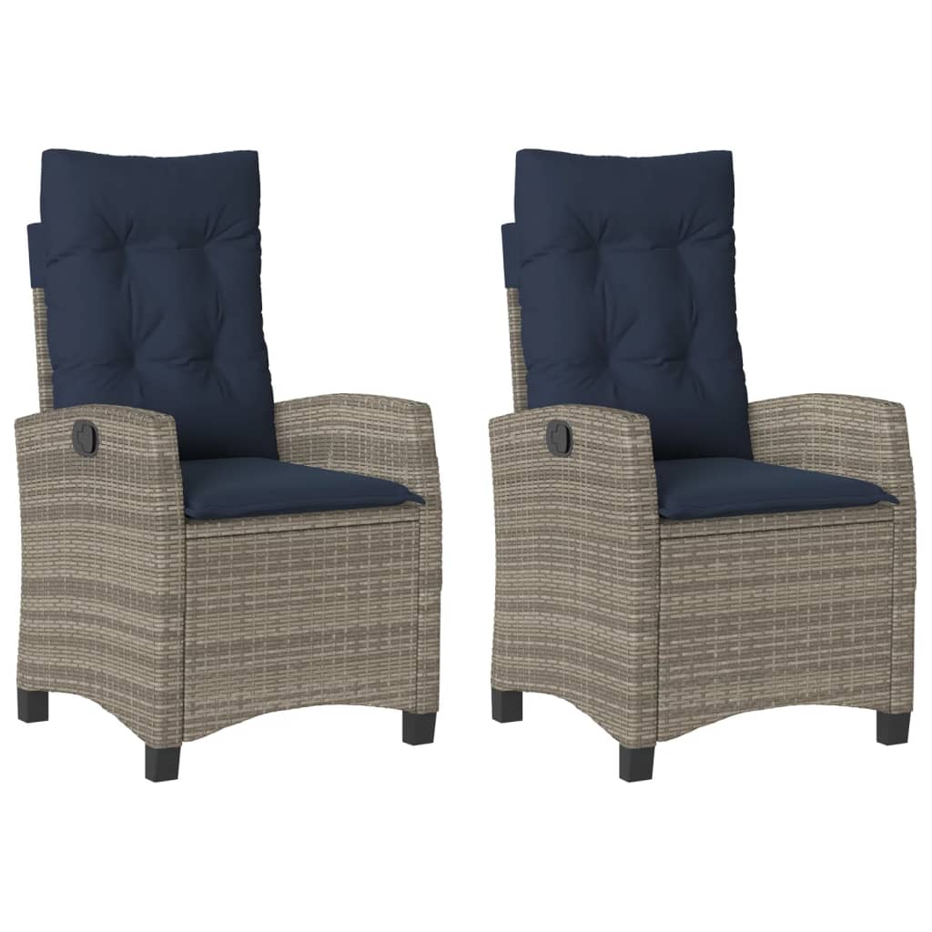 Reclining Garden Chairs 2 pcs with Cushions Grey Poly Rattan (US only)