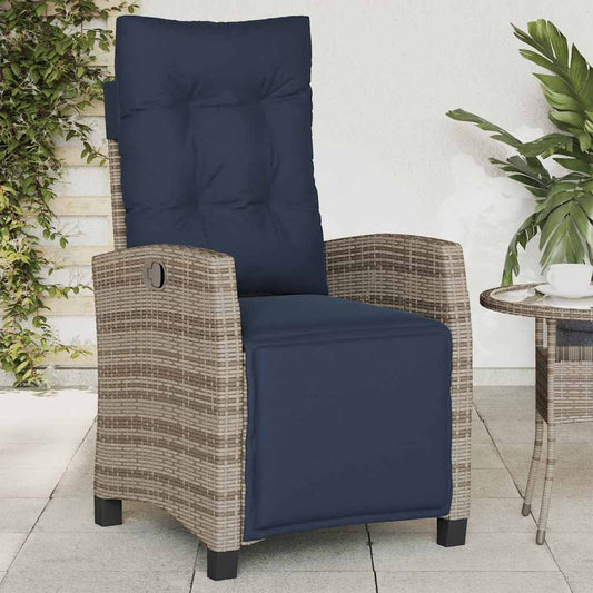 Reclining Garden Chair with Footrest Grey Poly Rattan