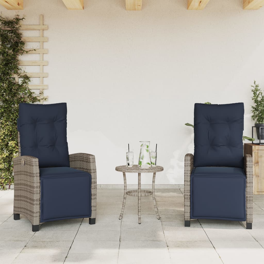 Reclining Garden Chairs 2 pcs with Footrest Grey Poly Rattan (US only)